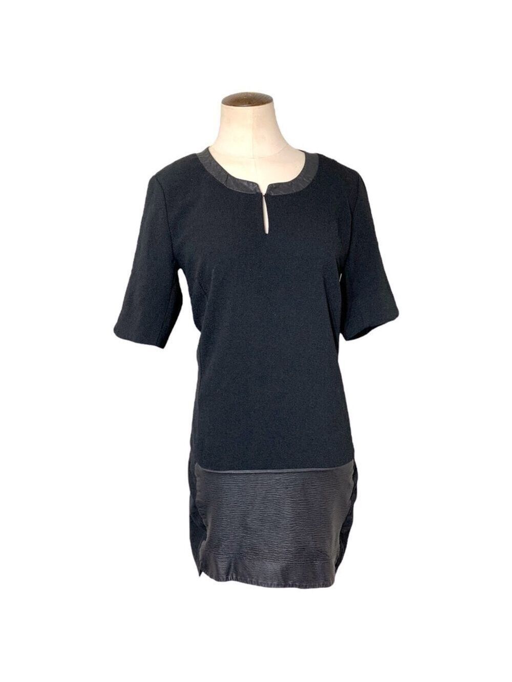 Vero Moda Black Minimalist Contemporary Mini Shirt Dress Faux Leather Fabric 40